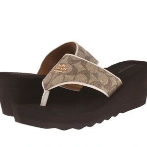 Coach Women's Tan and Black Wedge Sandals
